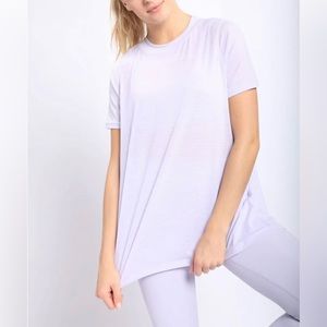 NWT Mono B Striped Mesh Active Longline Shirt Keyhole Back, Large (AT2877)